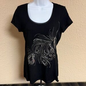 White House Black Market Black Top with Silver Embellishments